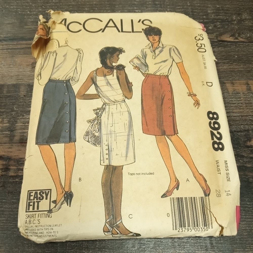 Vintage McCall's Sewing Pattern 8928 Women's Skirts Size 14